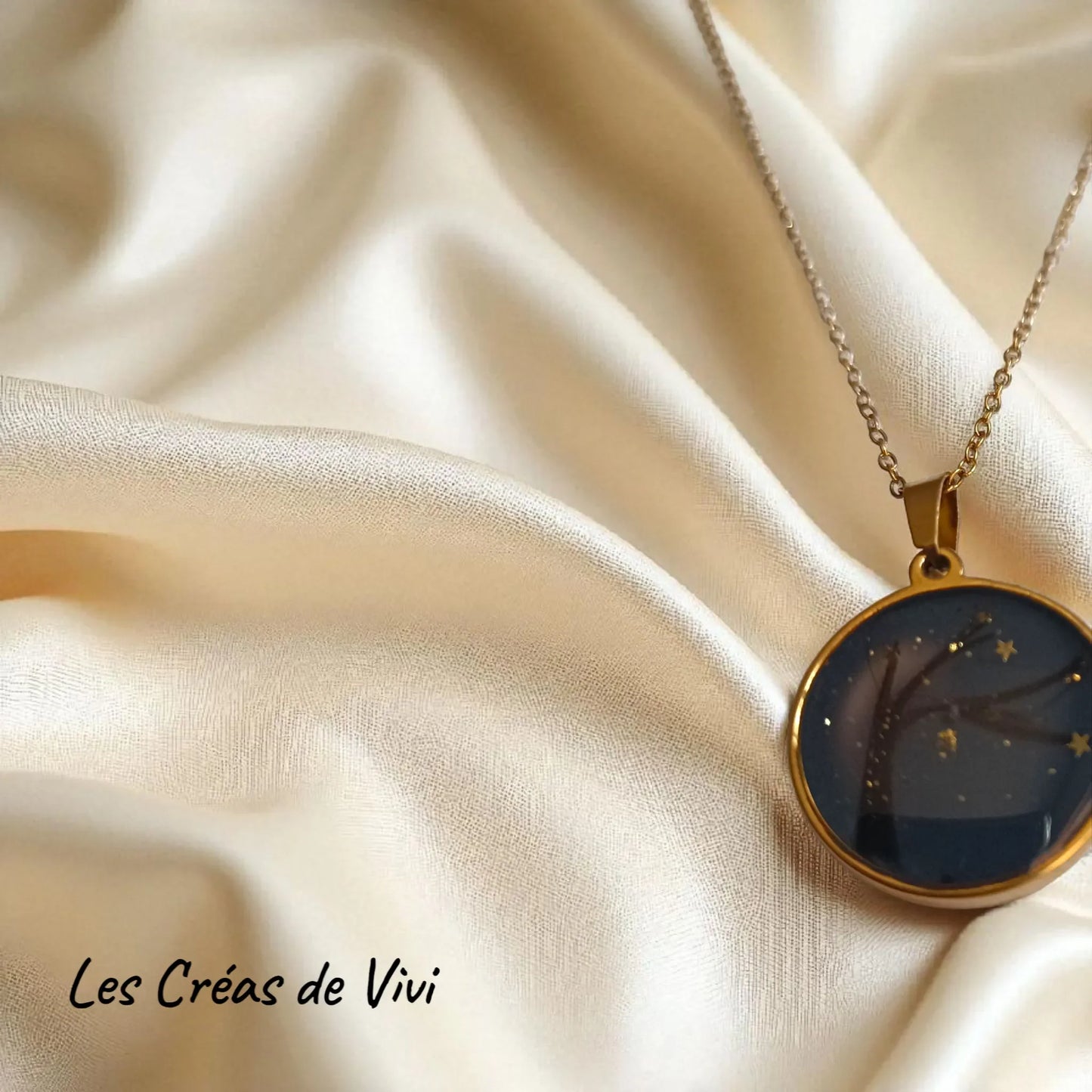 Collier ciel étoilé mèche de cheveux – Bijou souvenir acier inoxydable doré ou argenté personnalisé