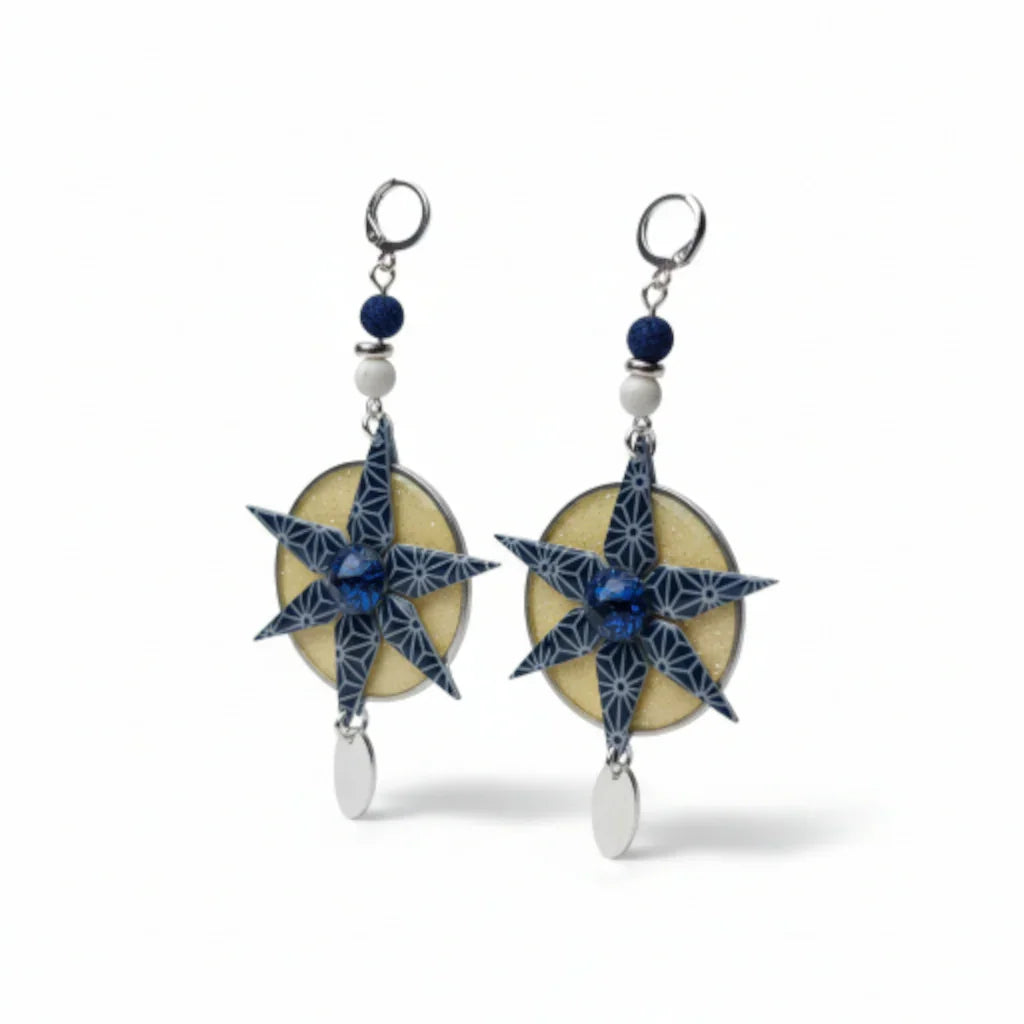 Boucles d’oreilles “Asanoha Bleu Profond”