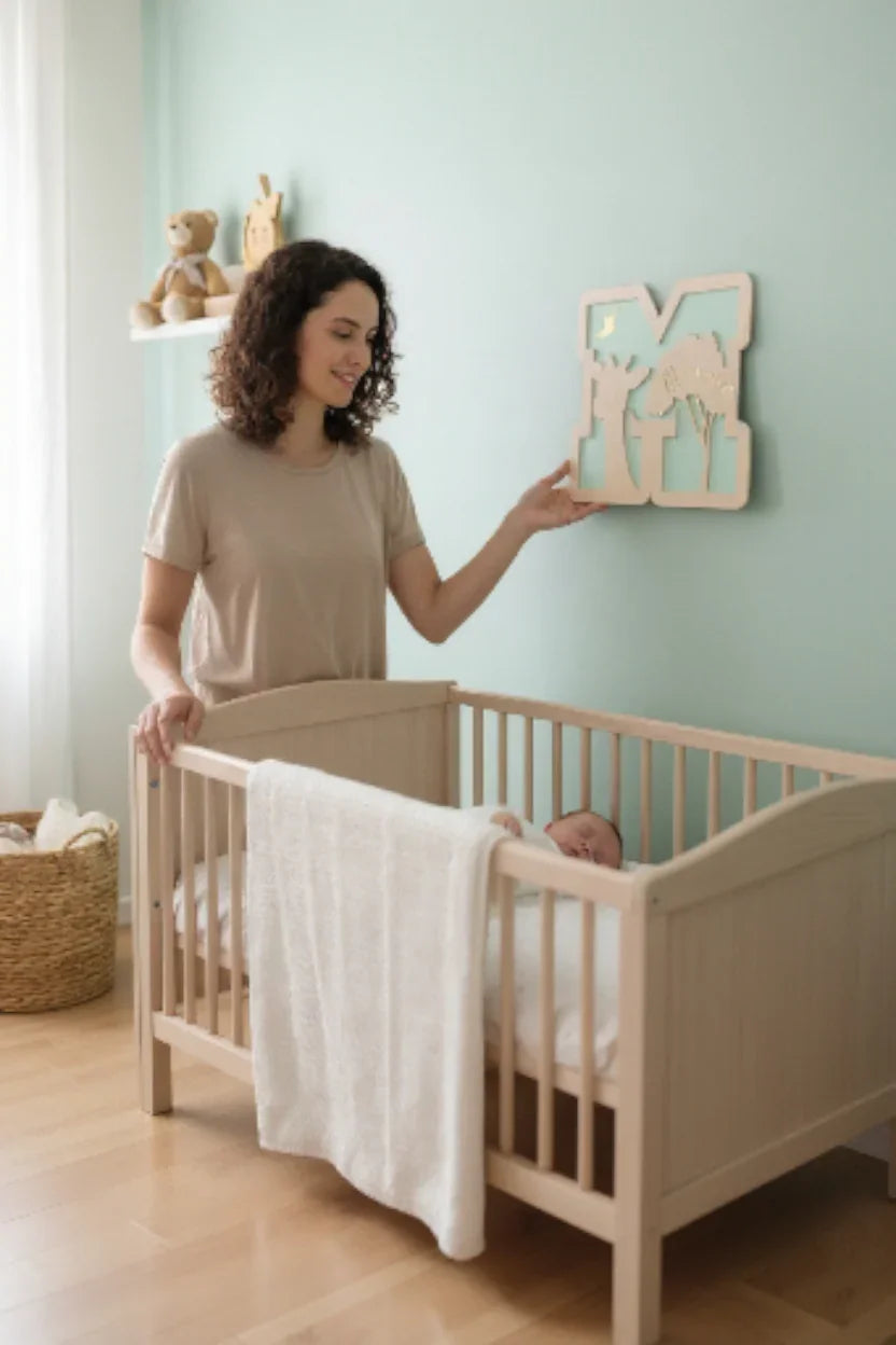 Plaque Lettre Enfant Personnalisée – Animal Jungle au Choix – Prénom en Vinyle Doré – Décoration Chambre Bébé – 19×19 cm