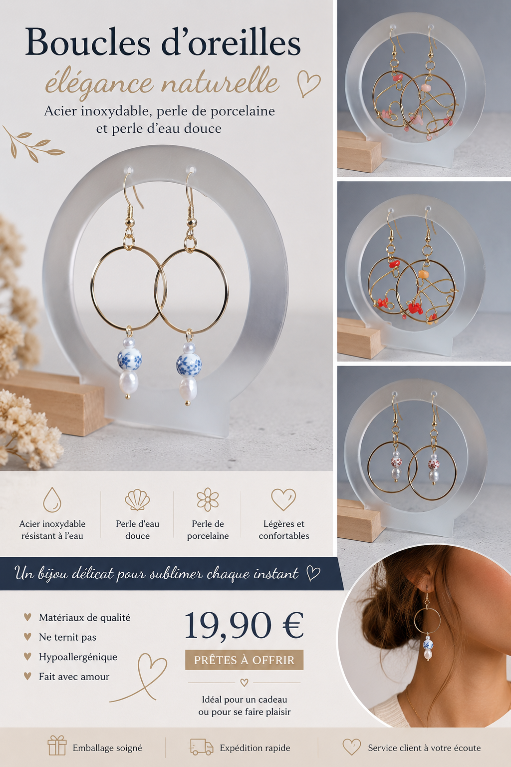 Boucles d'oreilles pendantes perle