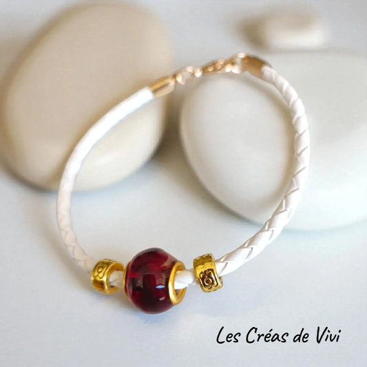 Bracelet en cuir avec perle en résine personnalisée – Mèche de cheveux intégrée