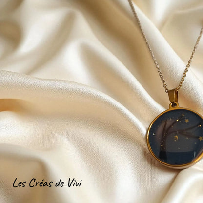 Collier ciel étoilé mèche de cheveux – Bijou souvenir acier inoxydable doré ou argenté personnalisé