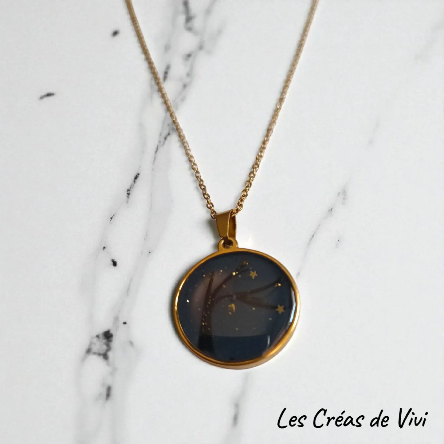 Collier ciel étoilé mèche de cheveux – Bijou souvenir acier inoxydable doré ou argenté personnalisé