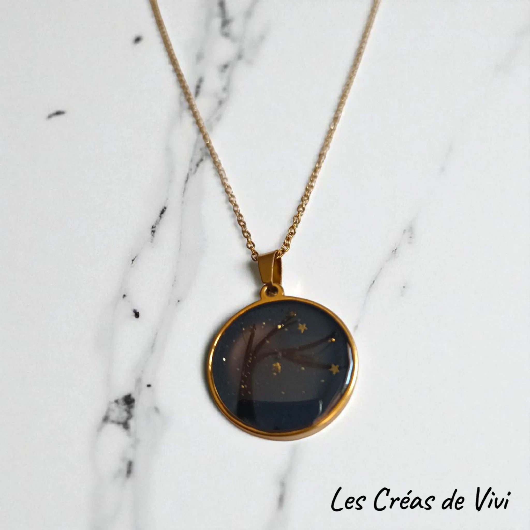 Collier ciel étoilé mèche de cheveux – Bijou souvenir acier inoxydable doré ou argenté