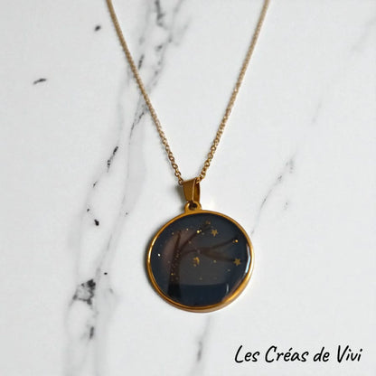 Collier ciel étoilé mèche de cheveux – Bijou souvenir acier inoxydable doré ou argenté personnalisé