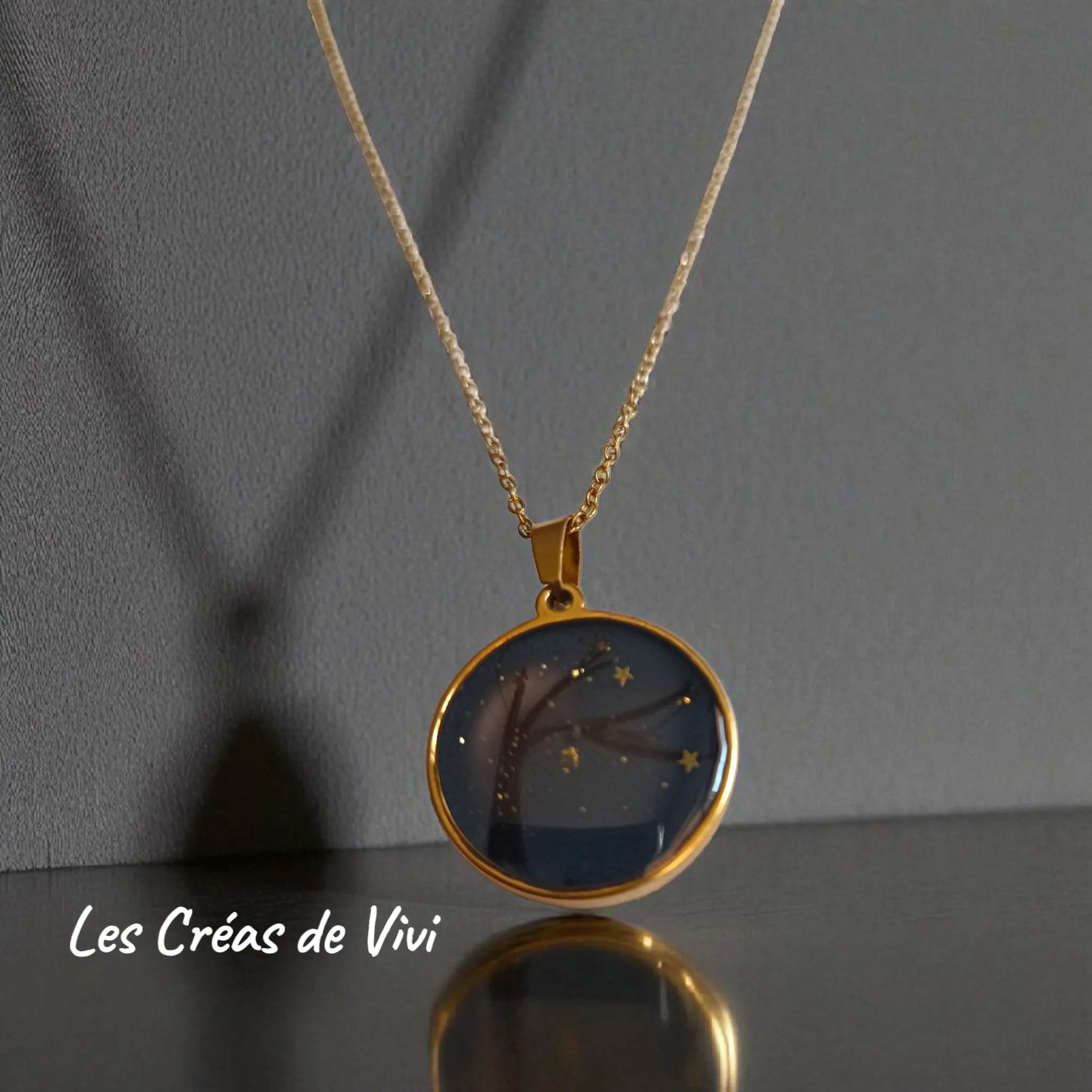 Collier ciel étoilé mèche de cheveux – Bijou souvenir acier inoxydable doré ou argenté