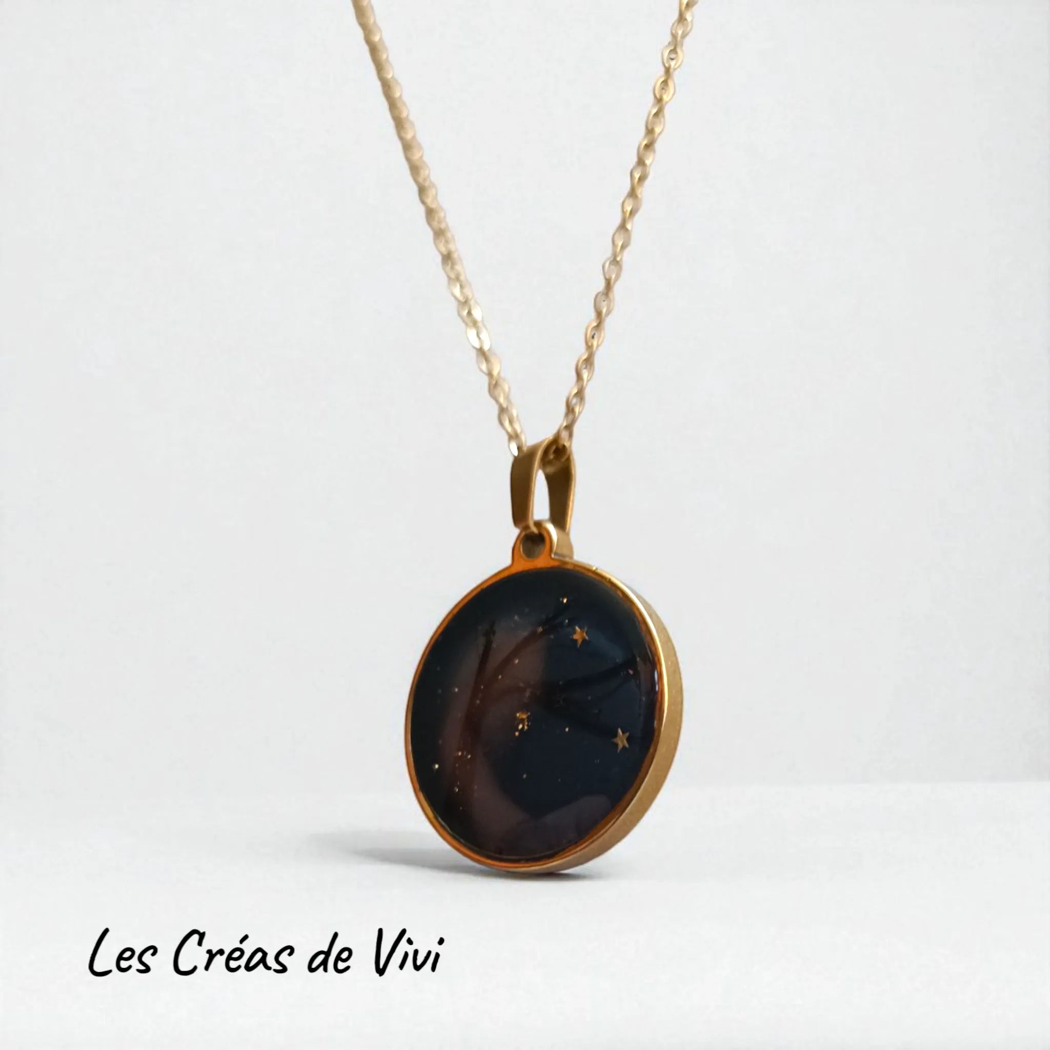 Collier ciel étoilé mèche de cheveux – Bijou souvenir acier inoxydable doré ou argenté