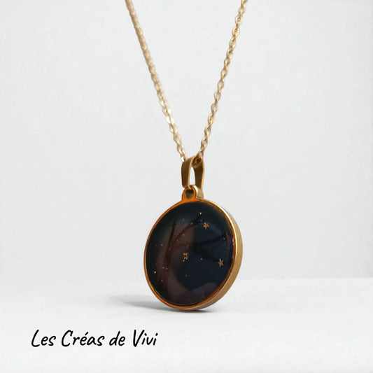 Collier ciel étoilé mèche de cheveux – Bijou souvenir acier inoxydable doré ou argenté personnalisé