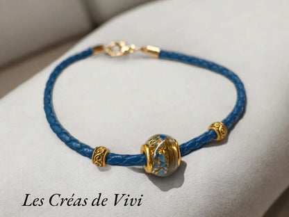 Bracelet en cuir avec perle en résine personnalisée – Mèche de cheveux intégrée