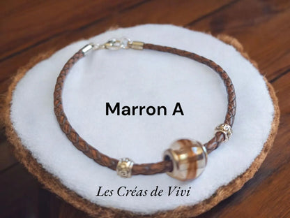 Bracelet en cuir avec perle en résine personnalisée – Mèche de cheveux intégrée
