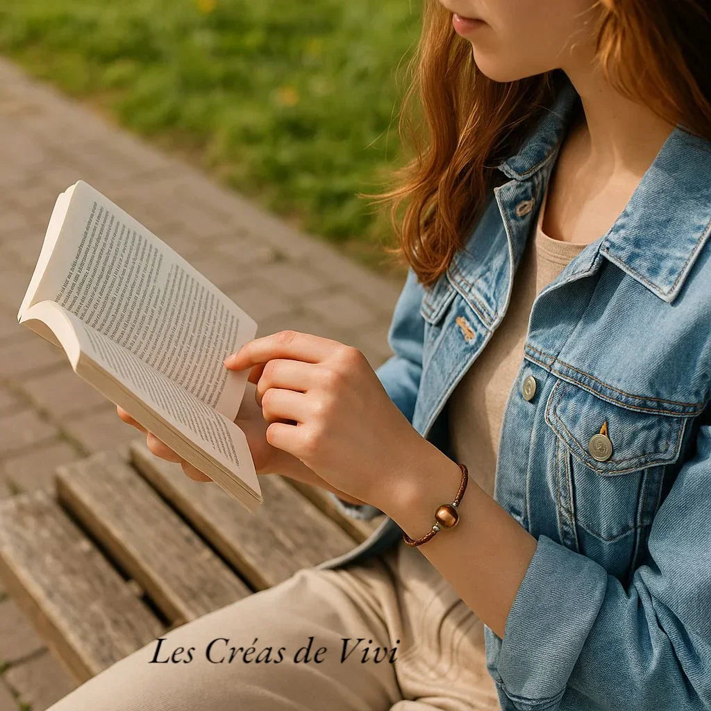 Bracelet en cuir avec perle en résine personnalisée – Mèche de cheveux intégrée