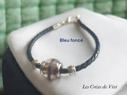 Bracelet en cuir avec perle en résine personnalisée – Mèche de cheveux intégrée