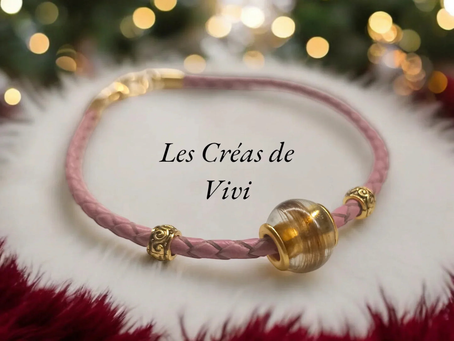 Bracelet en cuir avec perle en résine personnalisée – Mèche de cheveux intégrée