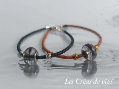 Bracelet en cuir avec perle en résine personnalisée – Mèche de cheveux intégrée