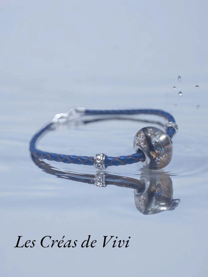 Bracelet en cuir avec perle en résine personnalisée – Mèche de cheveux intégrée