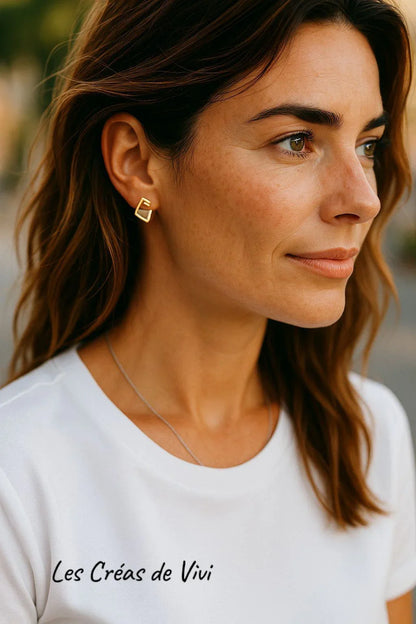 Boucles d’oreilles carrées en résine – Mèche de cheveux personnalisée - Les Créas de Vivi