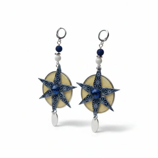 Boucles d’oreilles “Asanoha Bleu Profond”