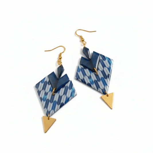 Boucles d’oreilles “Yagasuri Bleu & Or”