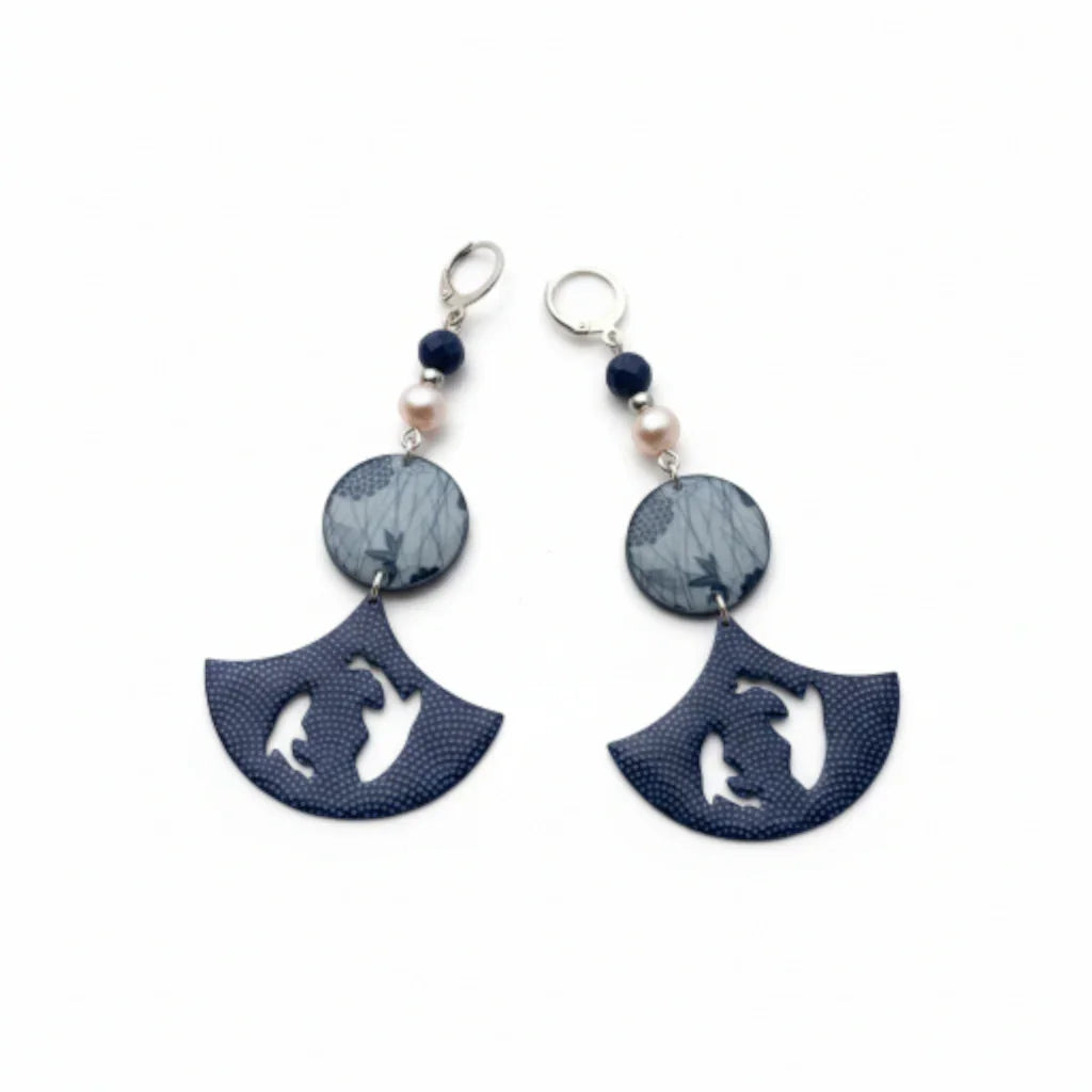Boucles d’oreilles “Same Komon Bleu Argent & Requin”