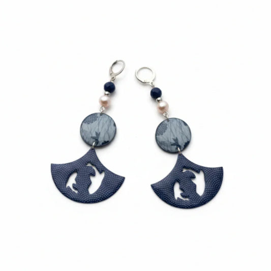 Boucles d’oreilles “Same Komon Bleu Argent & Requin”