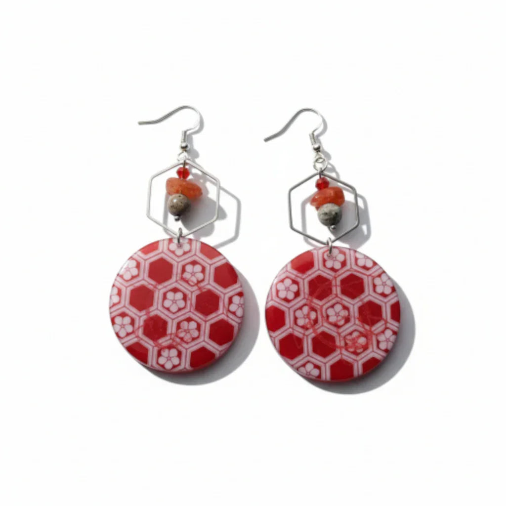 Boucles d’oreilles “Kikkô Rouge Argenté”