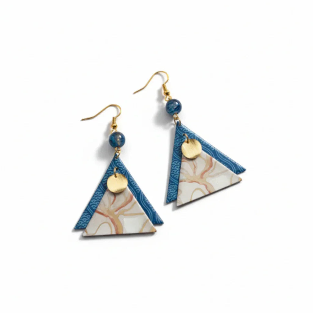 Boucles d’oreilles “Tatewaku Bleu & Or”