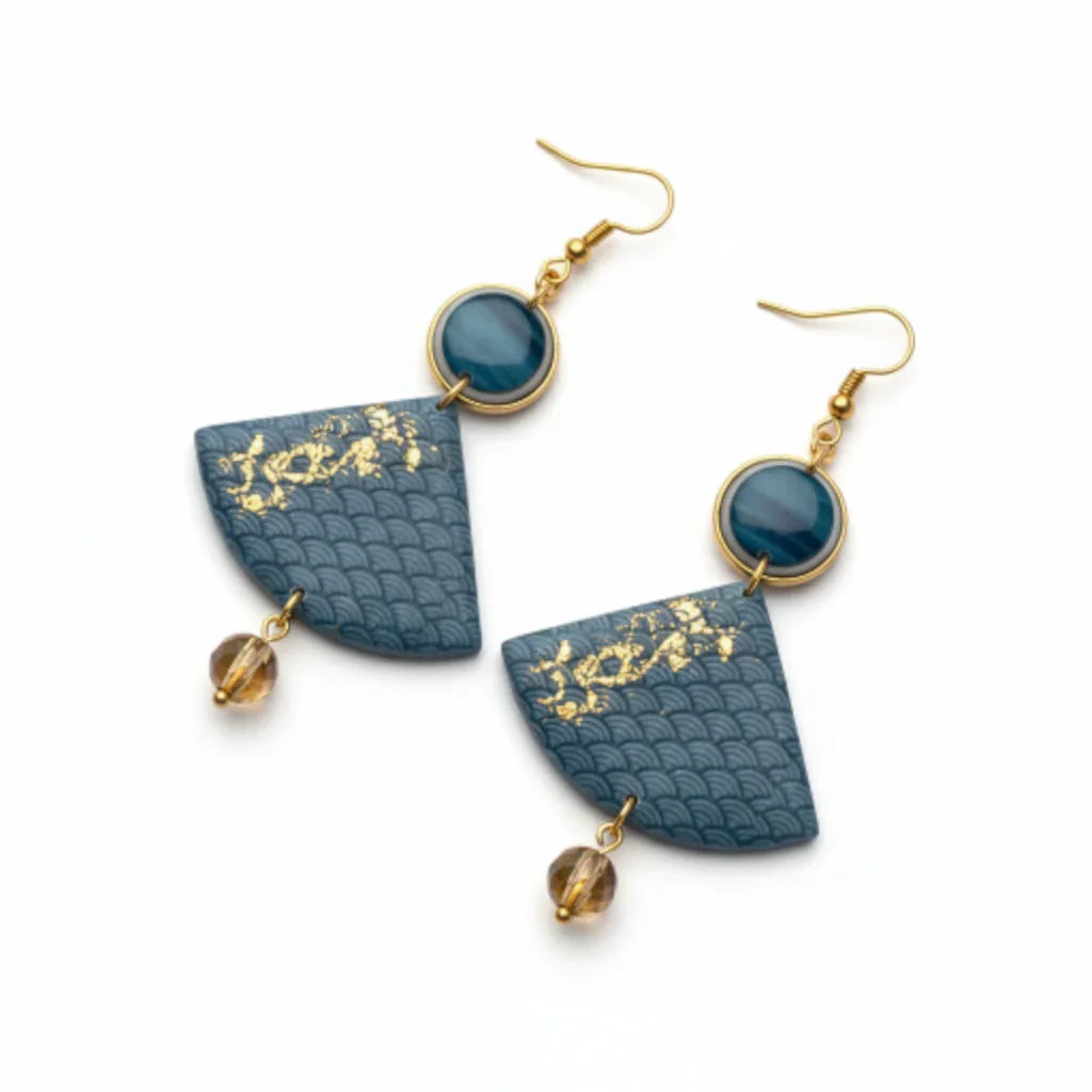 Boucles d’oreilles “Seigaiha Bleu & Or”
