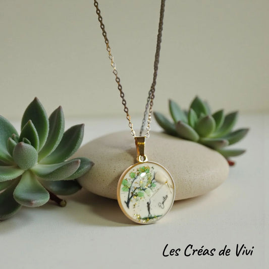 Pendentif Souvenir Dent de Lait & Cheveux – Collier Personnalisé Enfant – Acier Doré/Argenté – Prénom Inclus – Fleurs au Choix