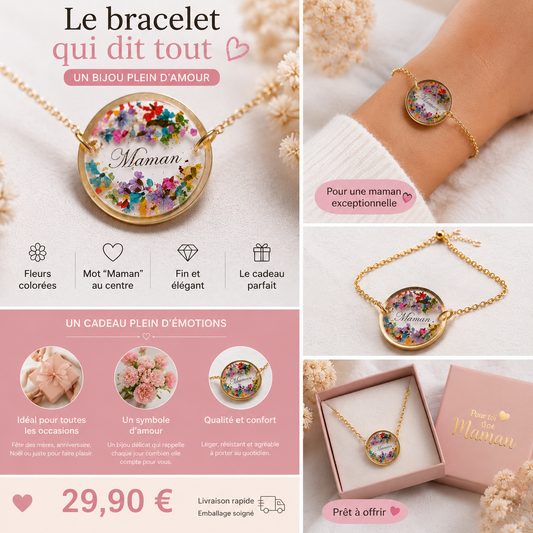 Bracelet « Maman » – Bijou floral rempli d’amour 💖