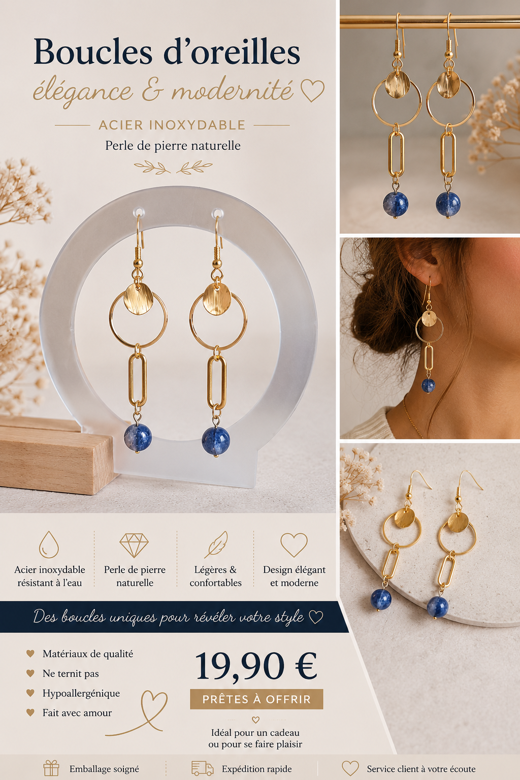 Boucles d'oreilles pendantes perle