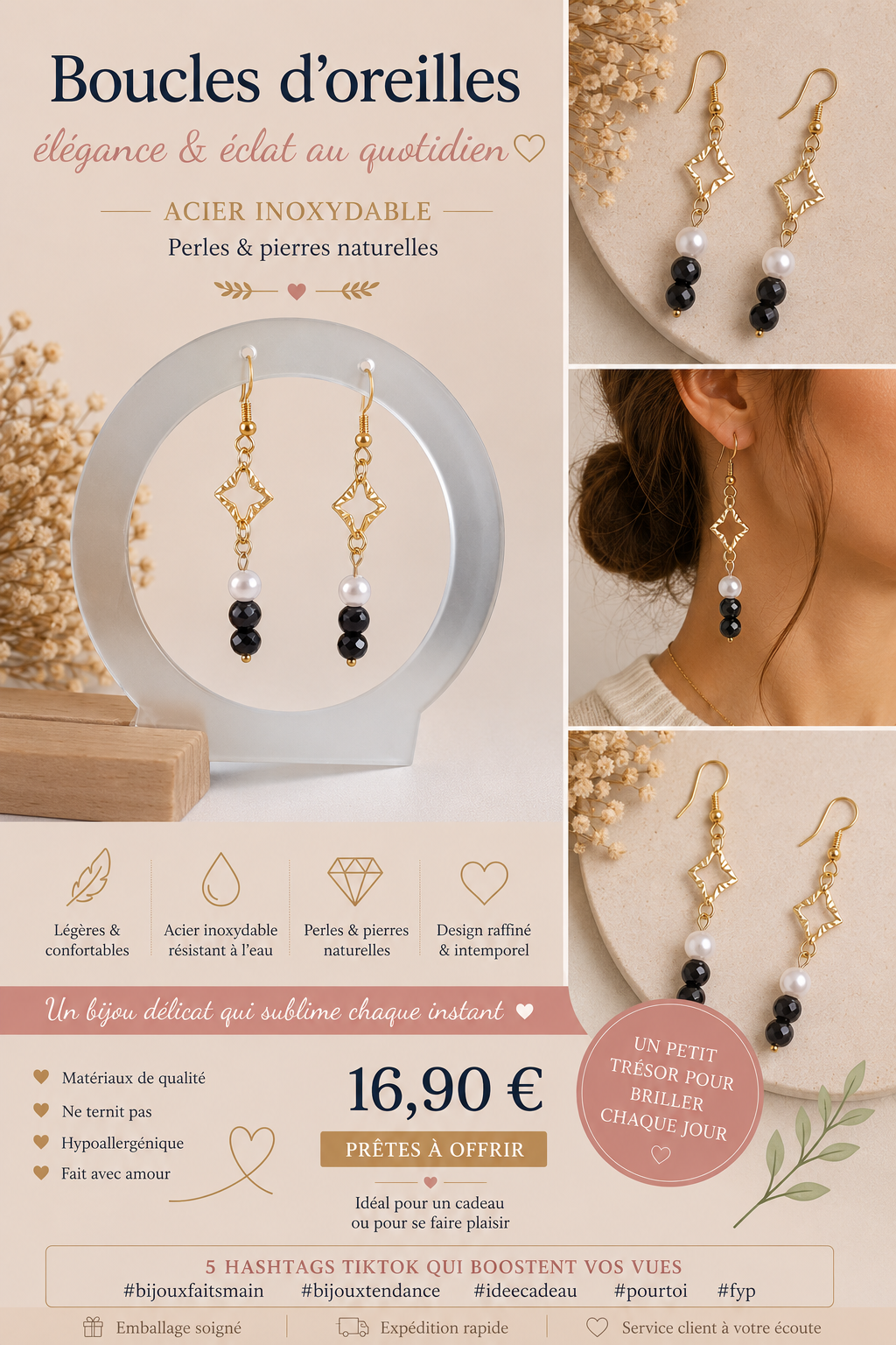 Boucles d'oreilles pendantes perle