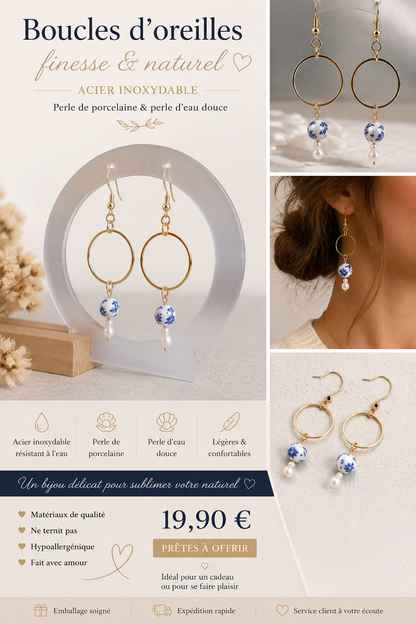 Boucles d'oreilles pendantes perle
