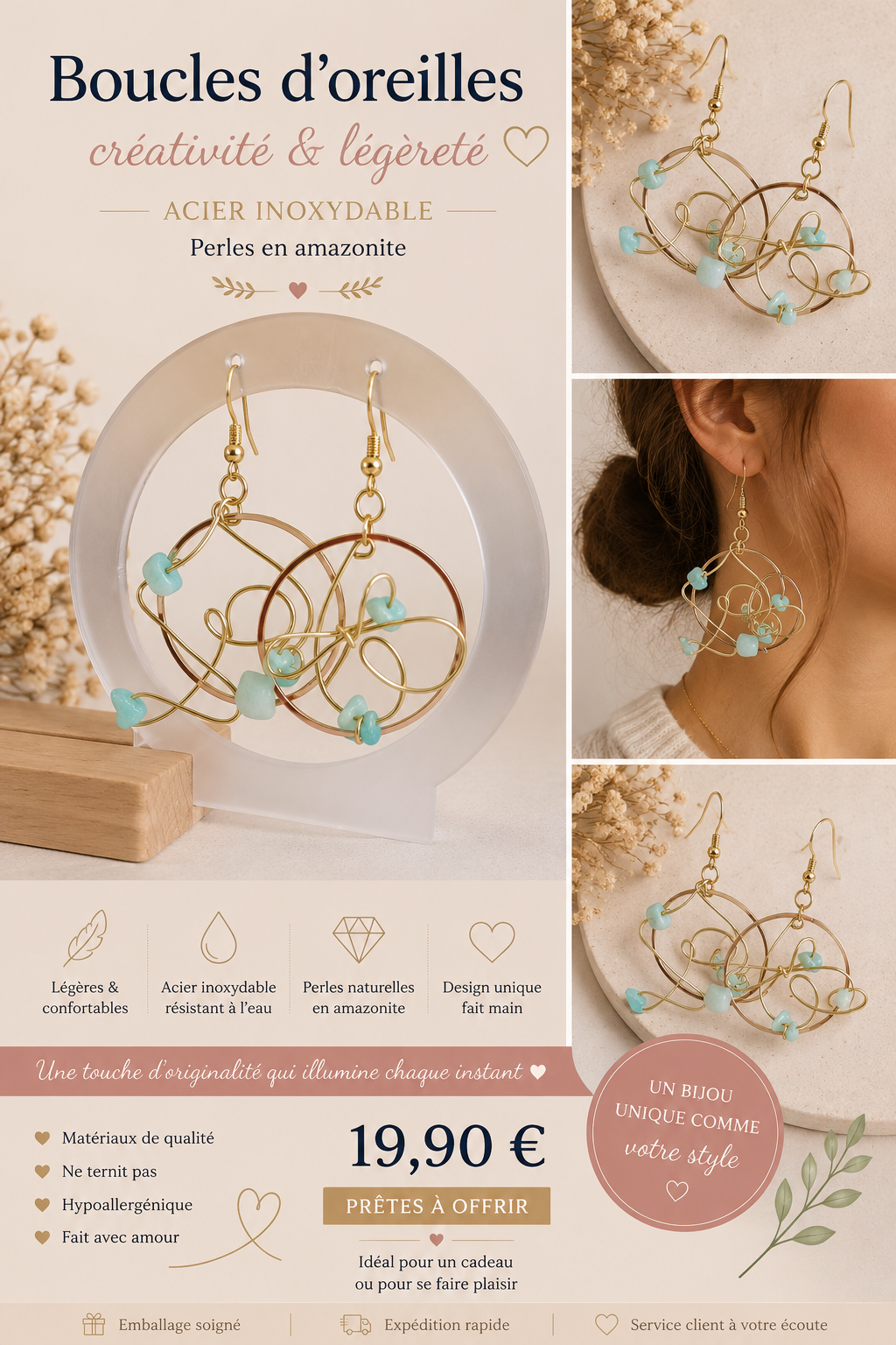 Boucles d'oreilles pendantes perle