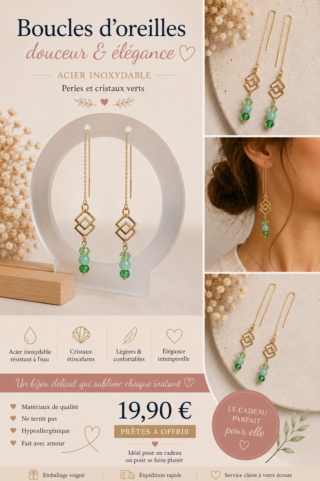 Boucles d'oreilles pendantes perle
