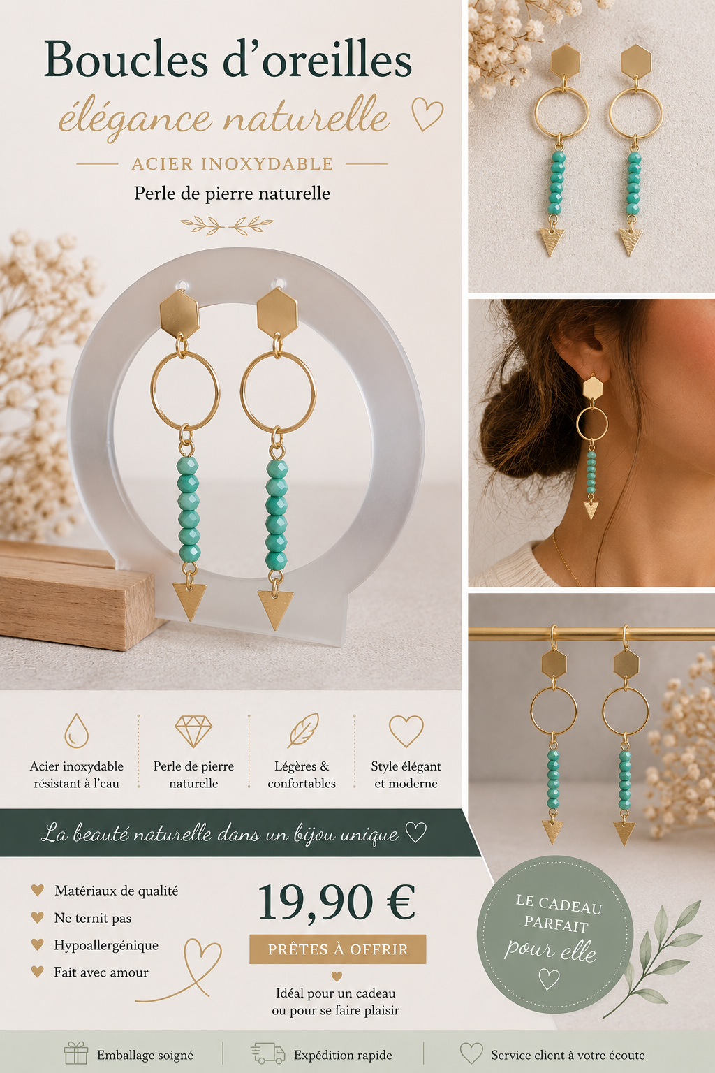 Boucles d'oreilles pendantes perle