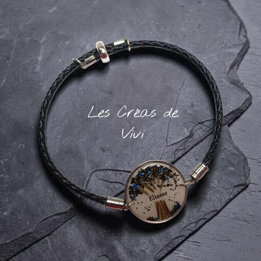 Bracelet Homme Personnalisé avec Cheveux | Arbre de Vie en Résine | Bijou Souvenir Unique | Cadeau Papa, Mari, Fils | Acier Inoxydable