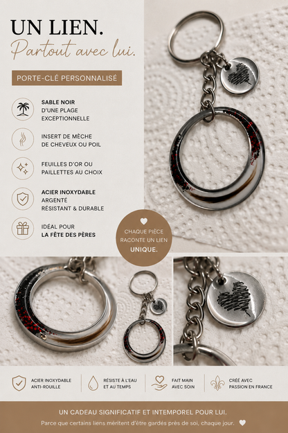 Porte-clé souvenir personnalisé en acier inoxydable – Mèche de cheveux ou poil d’animal