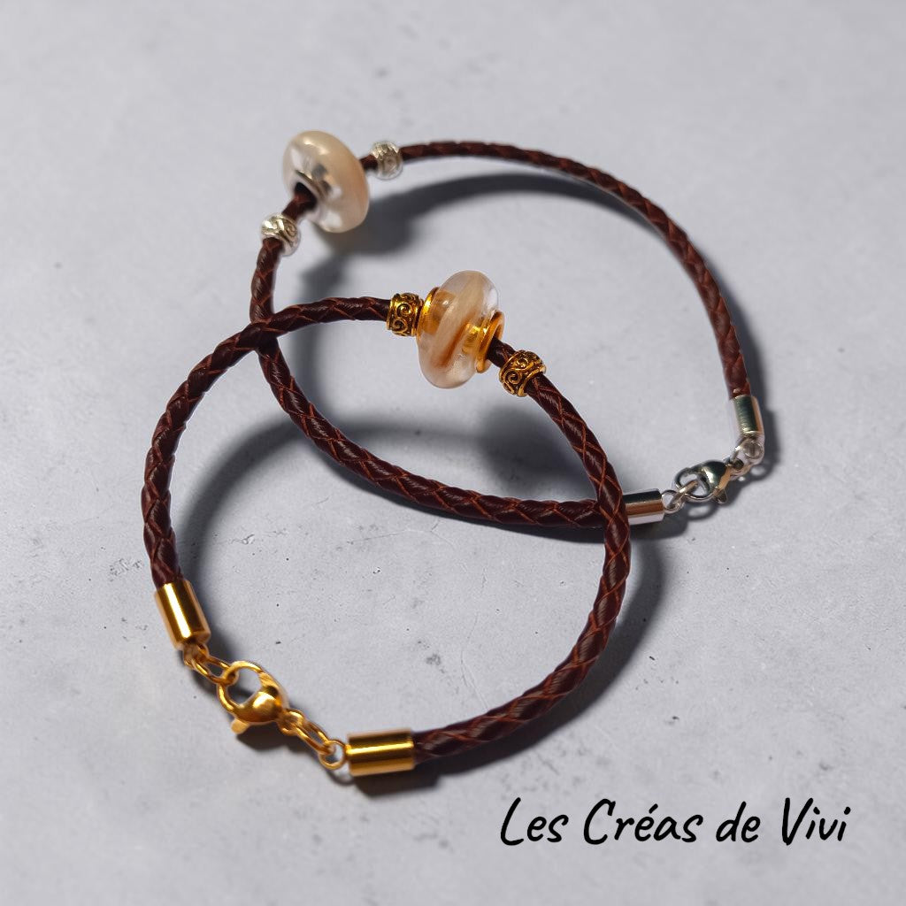 Bracelet en cuir avec perle en résine personnalisée – Mèche de cheveux intégrée