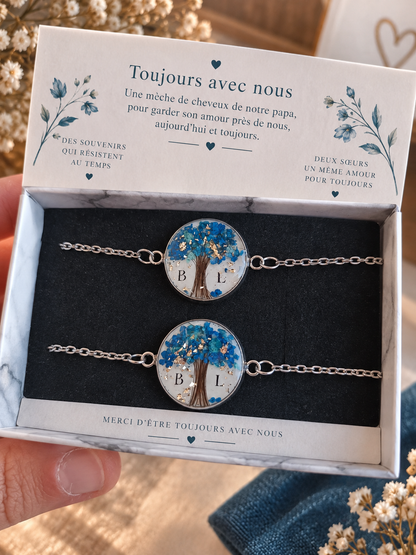 Bracelet chaîne "Arbre de Vie" personnalisé – Mèche de cheveux fleurs